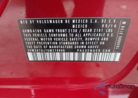 2016 Volkswagen Jetta 1.4T S from USA, damaged, VIN 3VW267AJ7GM379896